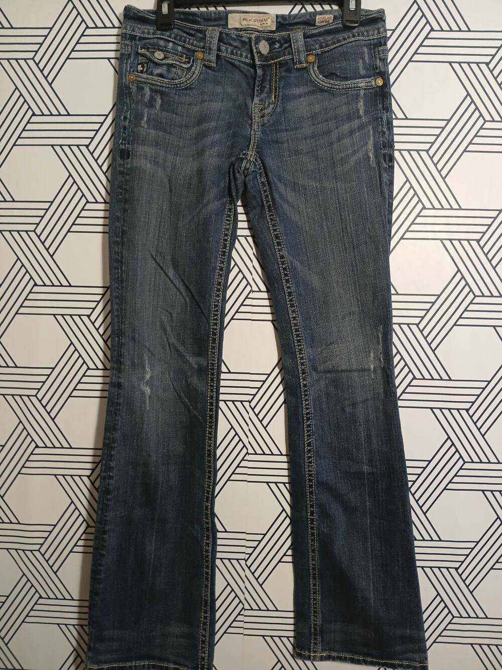 Womens Mek Auckland Denim Distressed Boot Cut Jeans Size 28